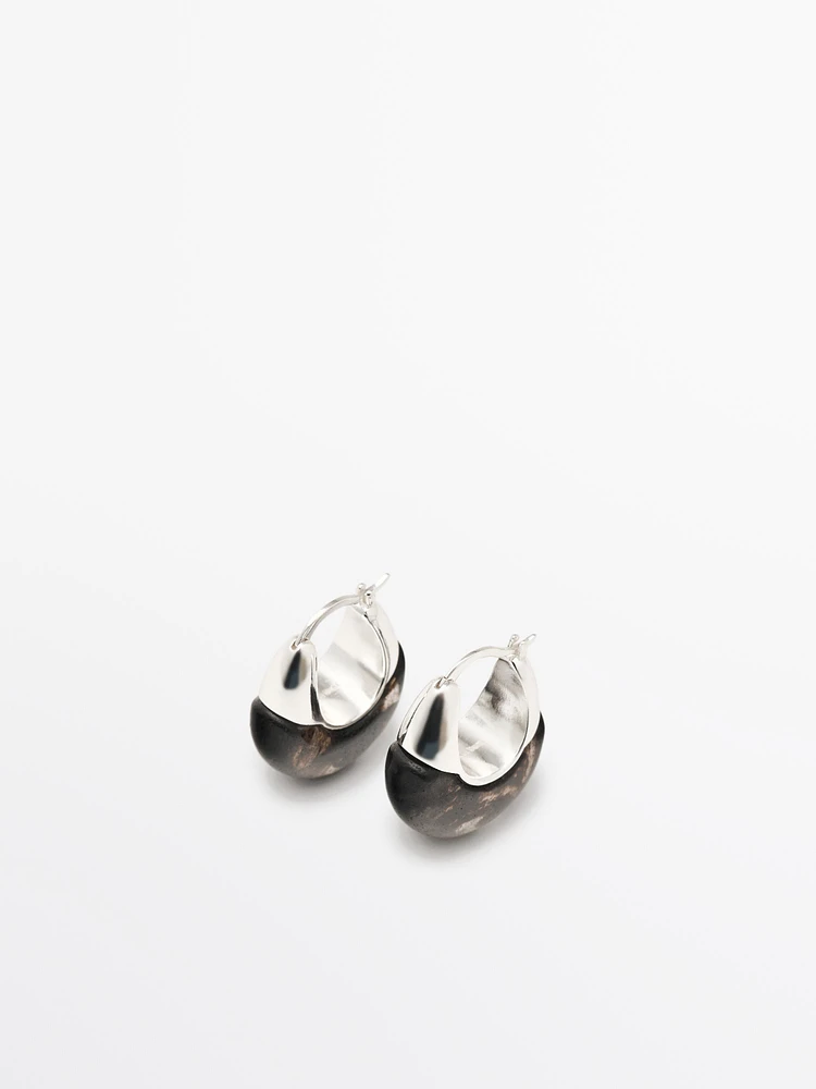 Ring earrings with natural stone