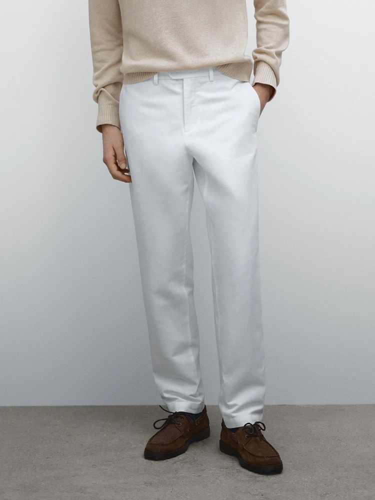 Pantalon tapered fit coton lin