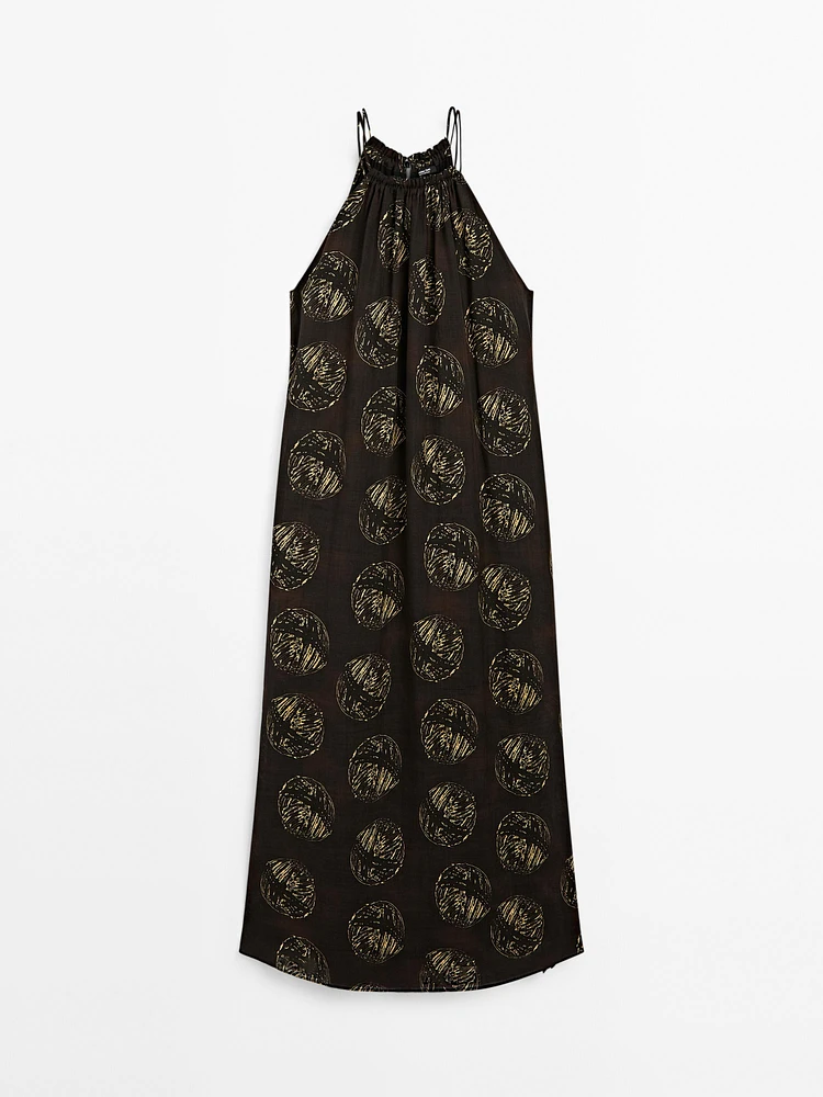 Ramie blend long print dress
