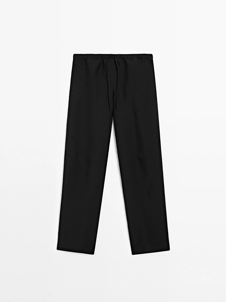 Pantalon barrel fluide lin mélangé