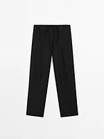 Pantalon barrel fluide lin mélangé
