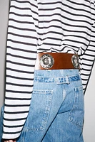 WIDE LEATHER BELT WITH FLOWERS