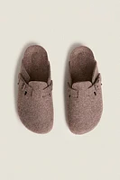 BUCKLED FELT MULE CLOG SLIPPERS