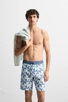 GEOMETRIC PRINT LONGLINE SWIMMING TRUNKS