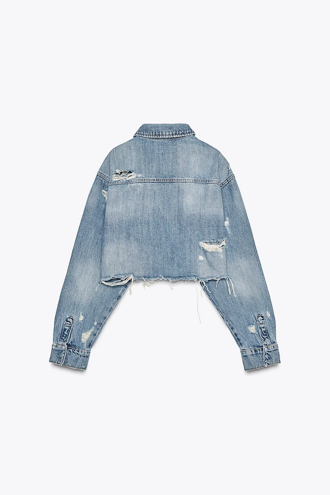 TRF CROPPED RIPPED DENIM OVERSHIRT