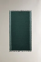 STRIPED LINEN BEACH WRAP TOWEL WITH FRINGING