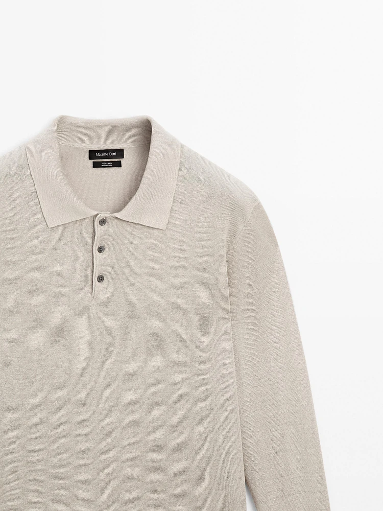 100% linen knit polo collar sweater