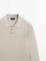 100% linen knit polo collar sweater
