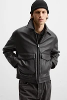 FAUX LEATHER POCKET JACKET