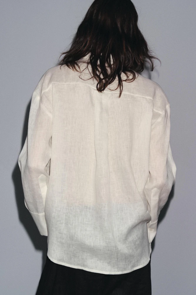 100% LINEN CROSSOVER COLLAR SHIRT