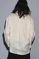 100% LINEN CROSSOVER COLLAR SHIRT