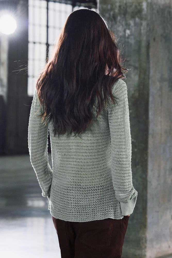 PULL COL POLO EN MAILLE AJOURÉE