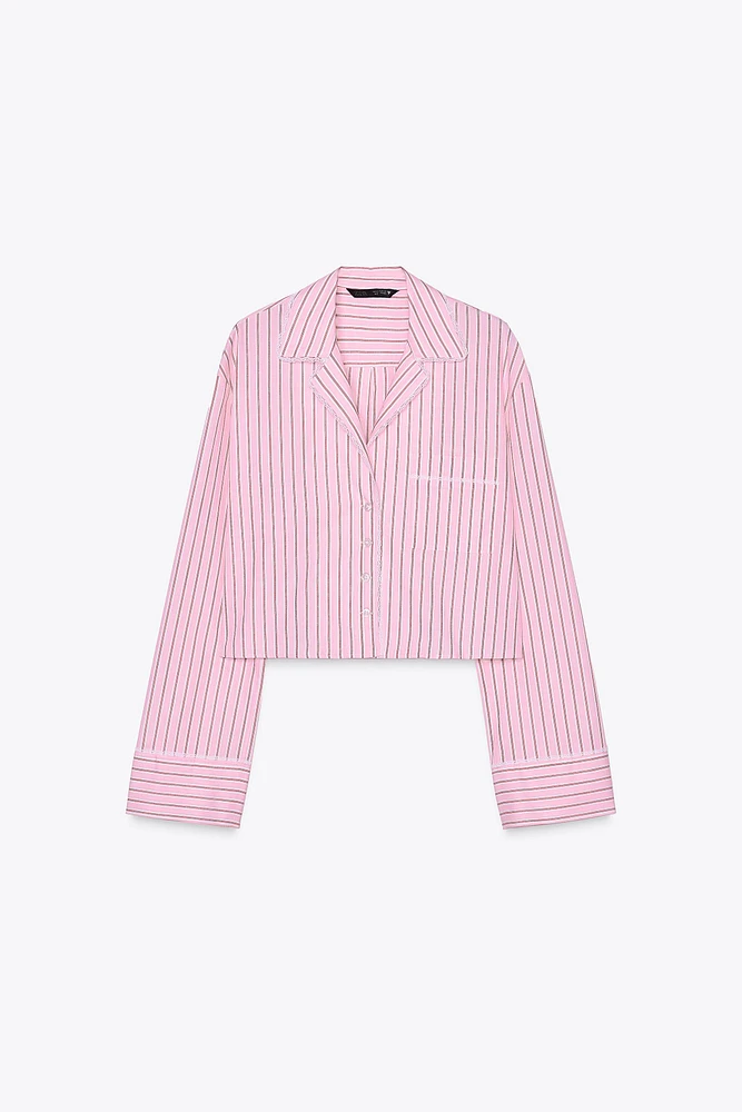 STRIPED CROP POPLIN SHIRT