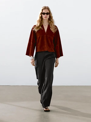 Pantalon fluide plissé 100 % lin