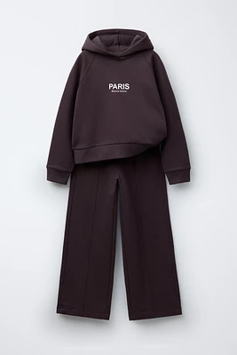 HOODIE SWEATSHIRT AND WIDE LEG PANTS MATCHING SET