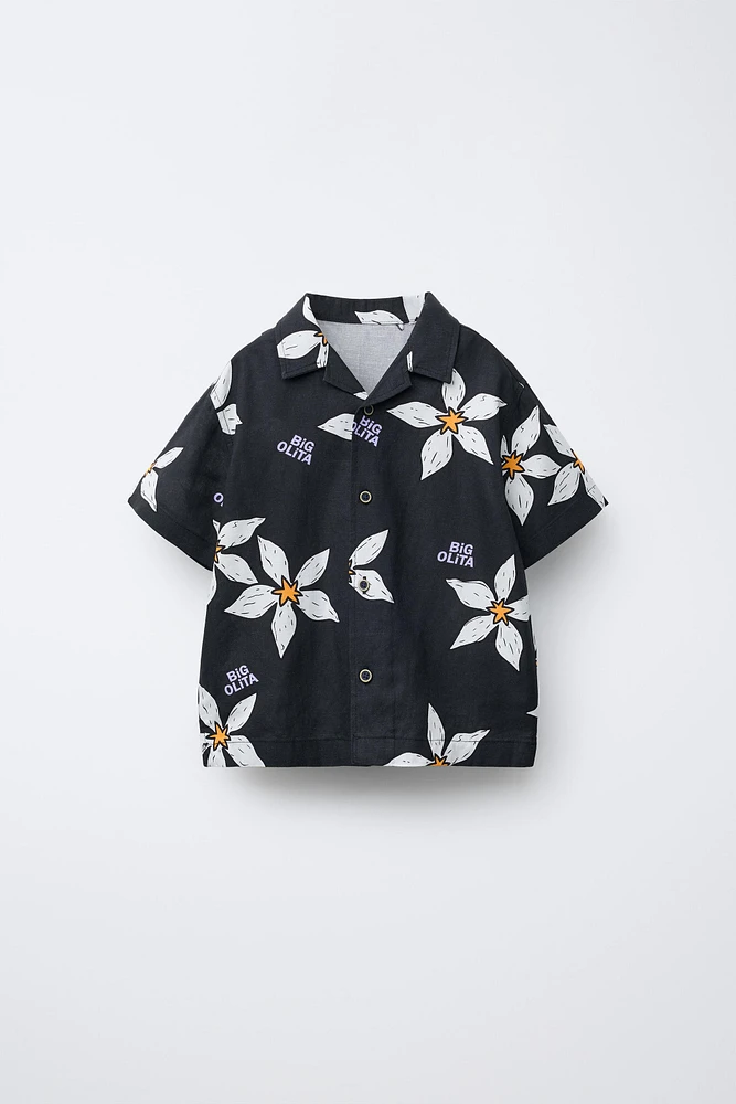 CHEMISE IMPRIMÉE FLEURS ET INSCRIPTION