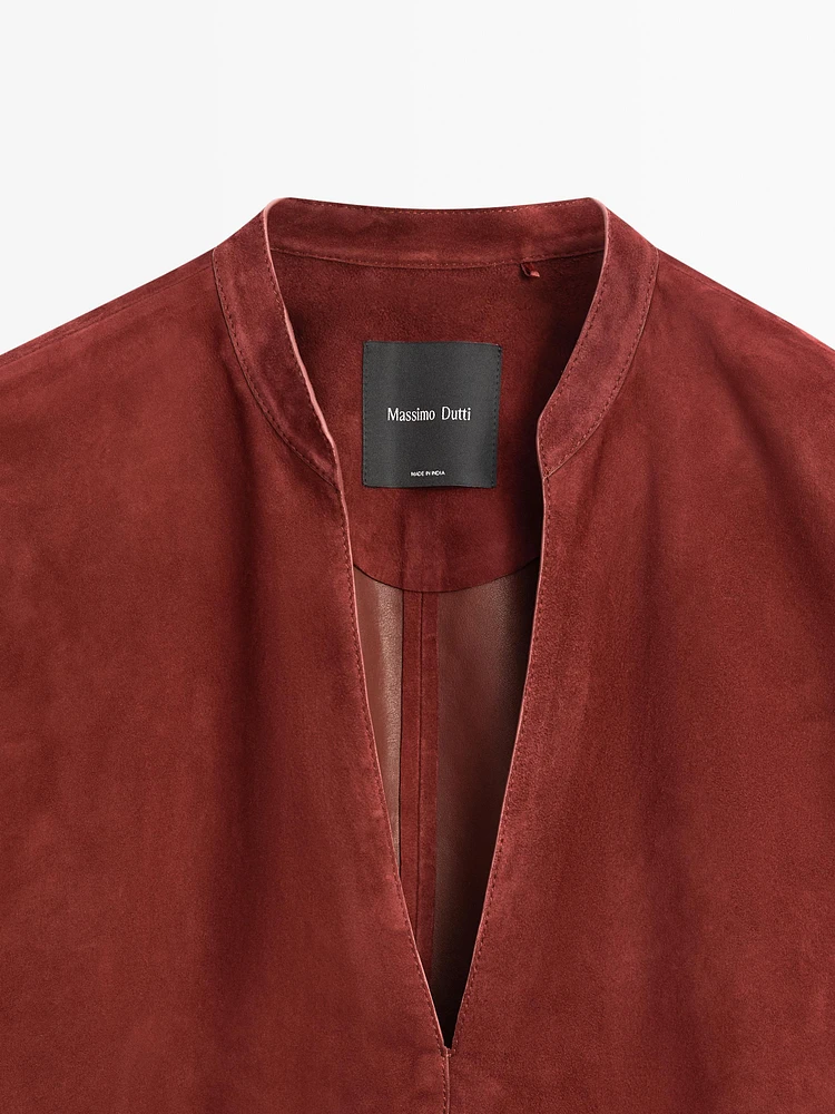 Chemise large en cuir et daim