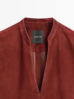 Chemise large en cuir et daim