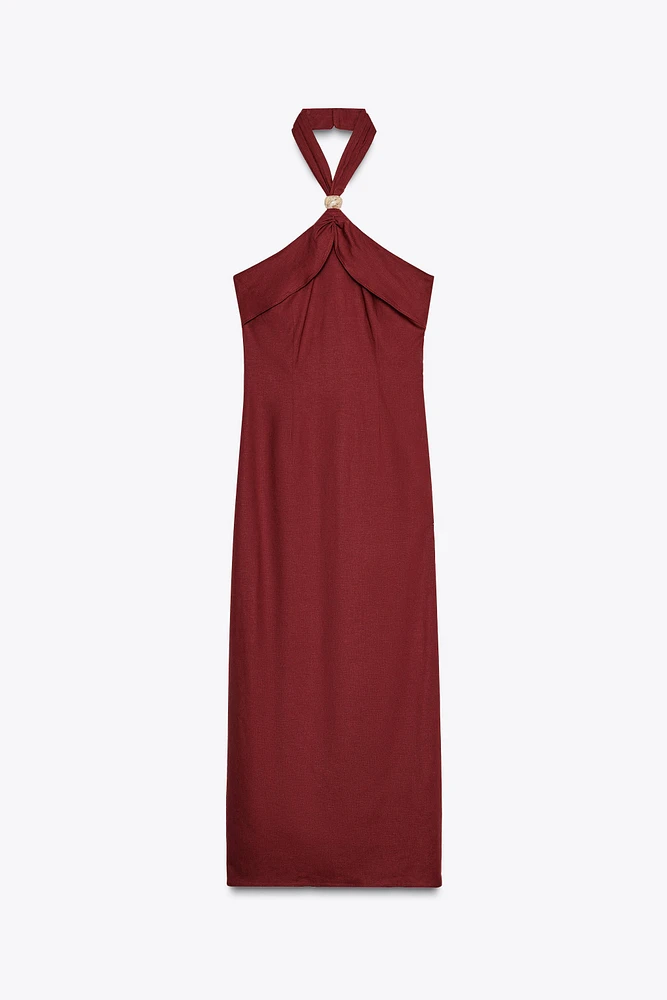 ROBE MIDI HALTER EN LIN