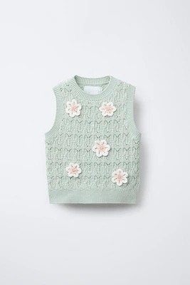 BEADED FLORAL KNIT VEST