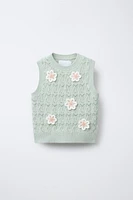 BEADED FLORAL KNIT VEST