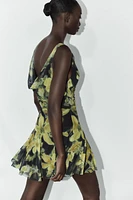 PRINTED TULLE SHORT DRESS
