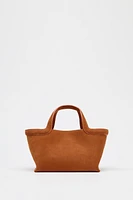 MINI SUEDE TOPSTITCHED SHOPPER