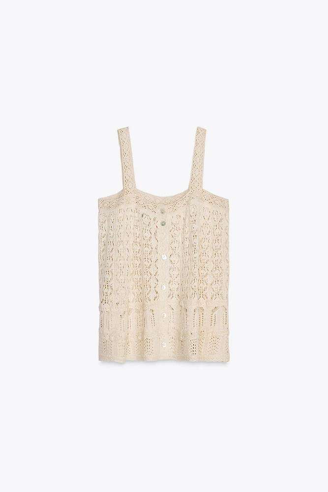 TOP EN MAILLE POINTELLE DENTELLE