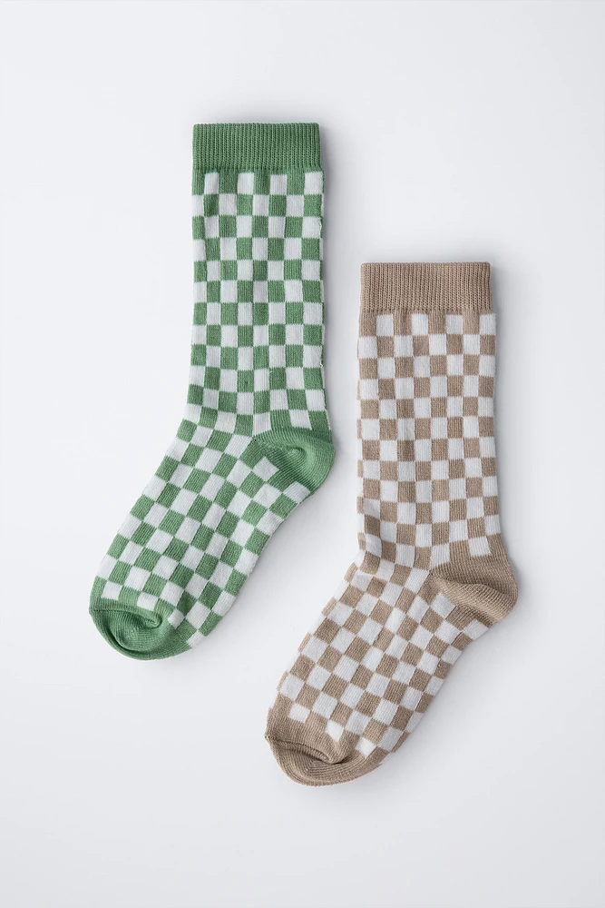 LOT DE DEUX PAIRES CHAUSSETTES À DAMIER