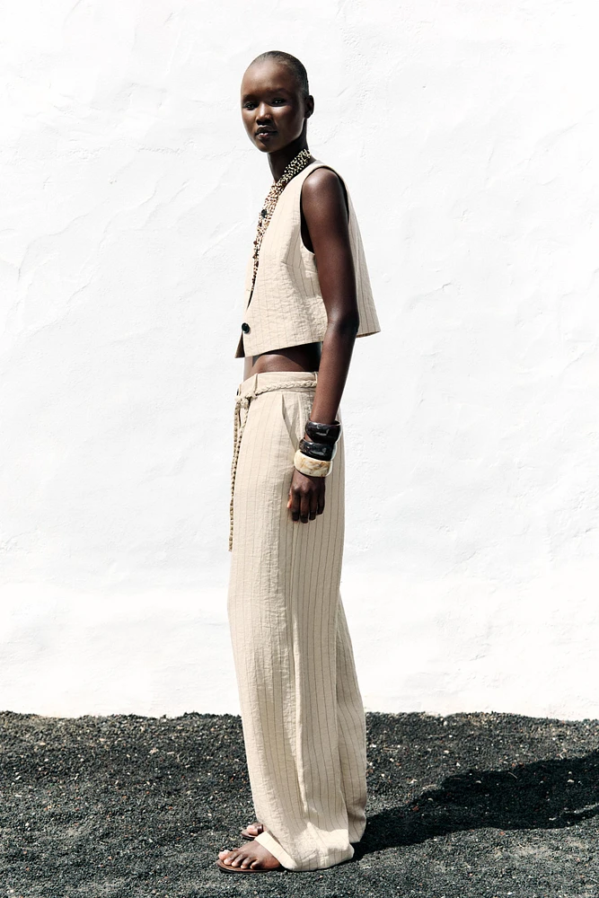 STRIPED PANTS WITH BRAIDED BELT