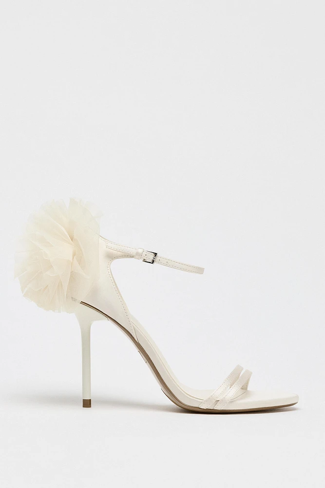 SATIN EFFECT FLOWER HEELED SANDALS - LIMITED EDITION