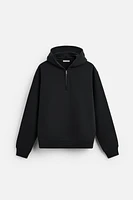 BASIC HOODED QUARTER-ZIP SWEATSHIRT