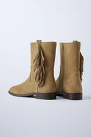 FRINGE SPLIT LEATHER BOOTS