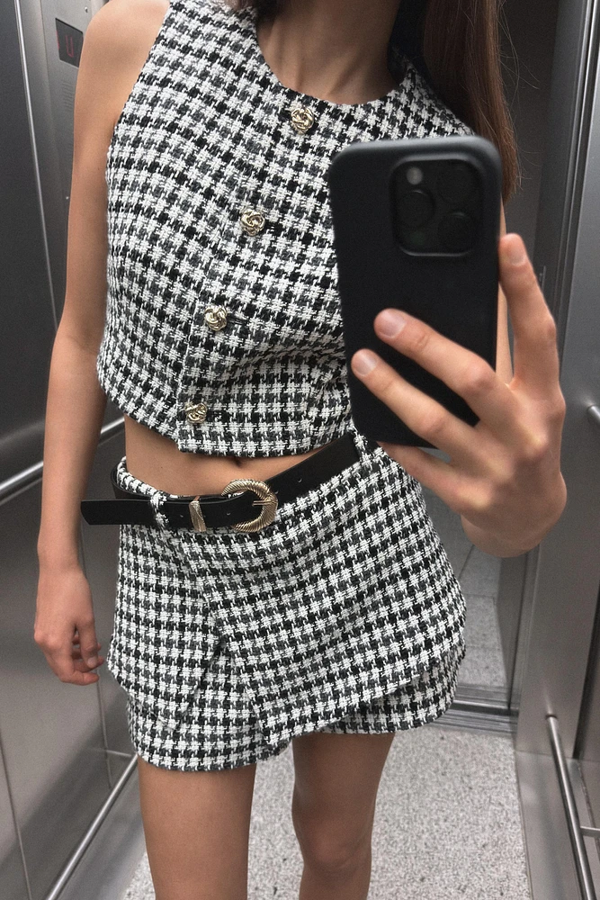 JUPE-CULOTTE STRUCTURÉE PIED-DE-POULE