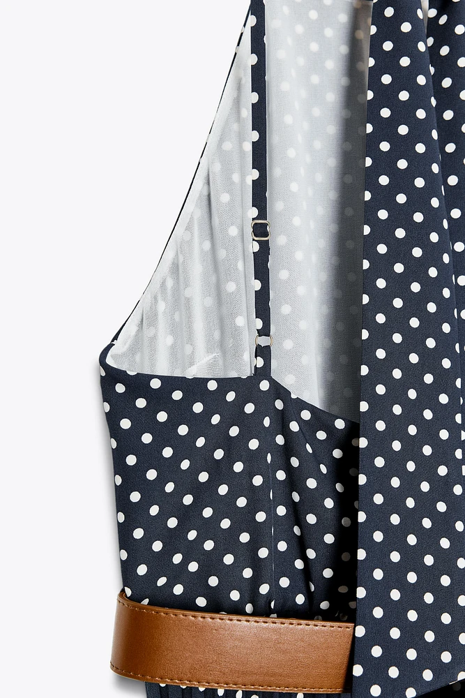 POLKA DOT MIDI HALTER DRESS WITH BELT