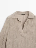 Blouse fluide col ouvert en lin mélangé