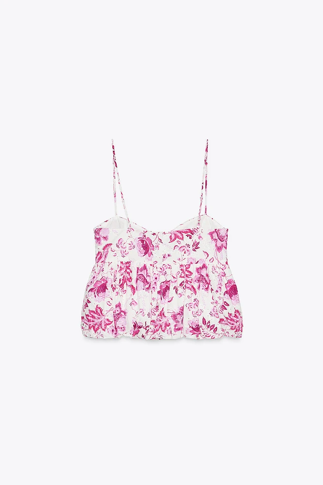 PRINTED TOP WITH OPENWORK EMBROIDERY
