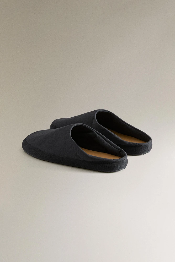 TECHNICAL FABRIC SLIPPERS WITH LEATHER INSOLE