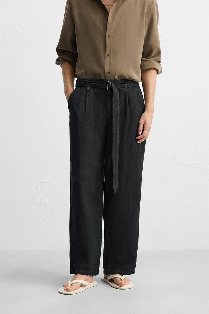 100% LINEN BELTED PANTS