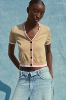 DOUBLE-LAYER TRIM KNIT CARDIGAN