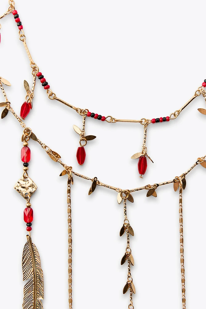 PACK OF 2 FEATHER WATERFALL NECKLACES