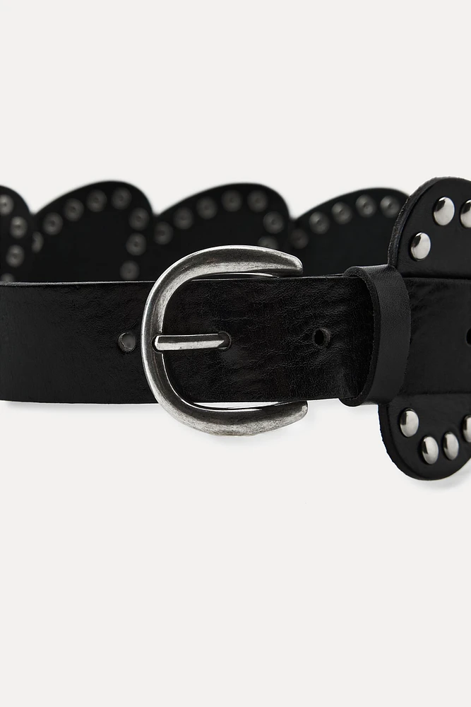 STUDDED HEART LEATHER BELT