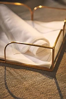 GLASS NAPKIN HOLDER WITH METAL TRIM