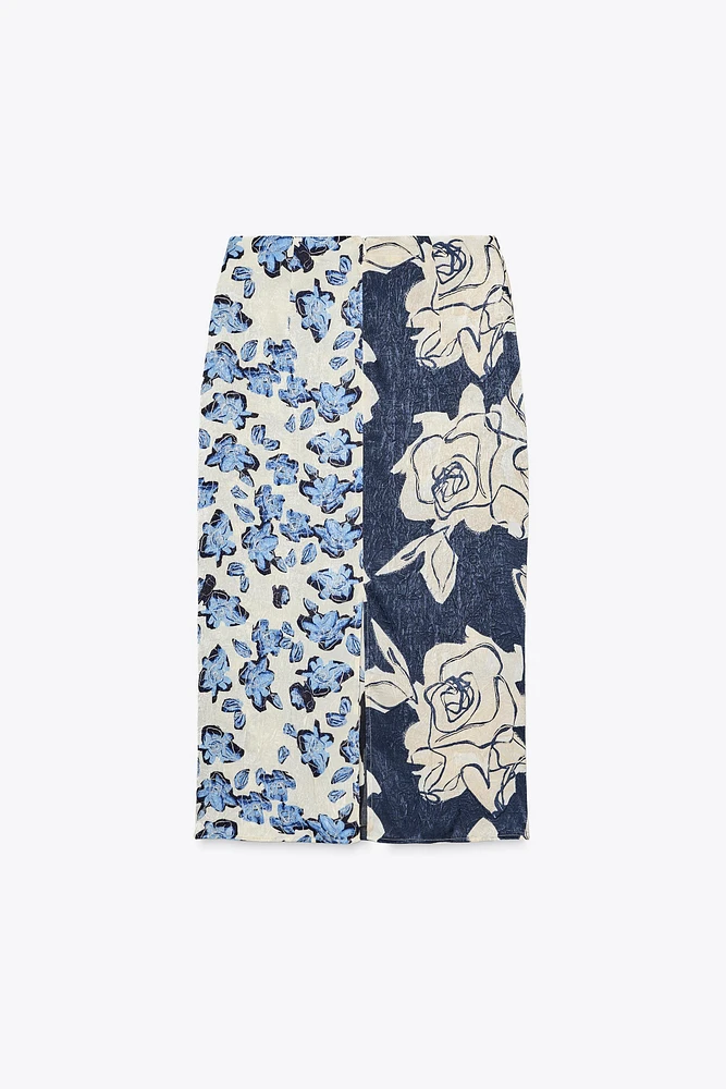 SATIN PRINTED MIDI SKIRT