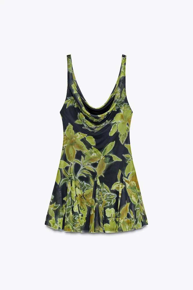 PRINTED TULLE SHORT DRESS