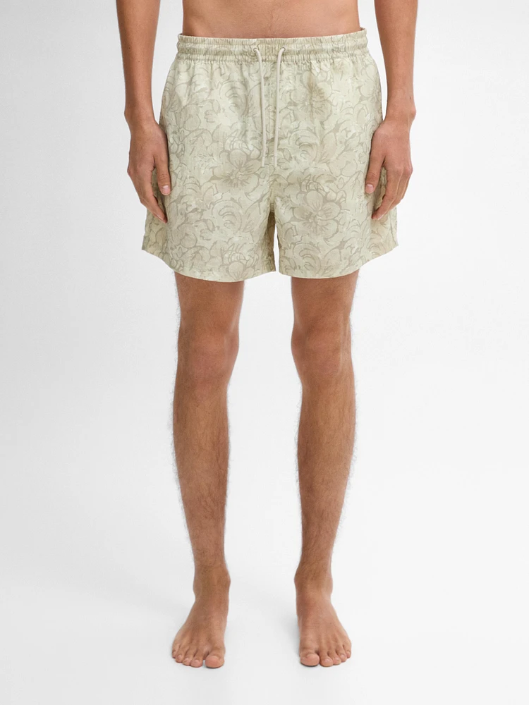 Printed swimming trunks with elastic waistband