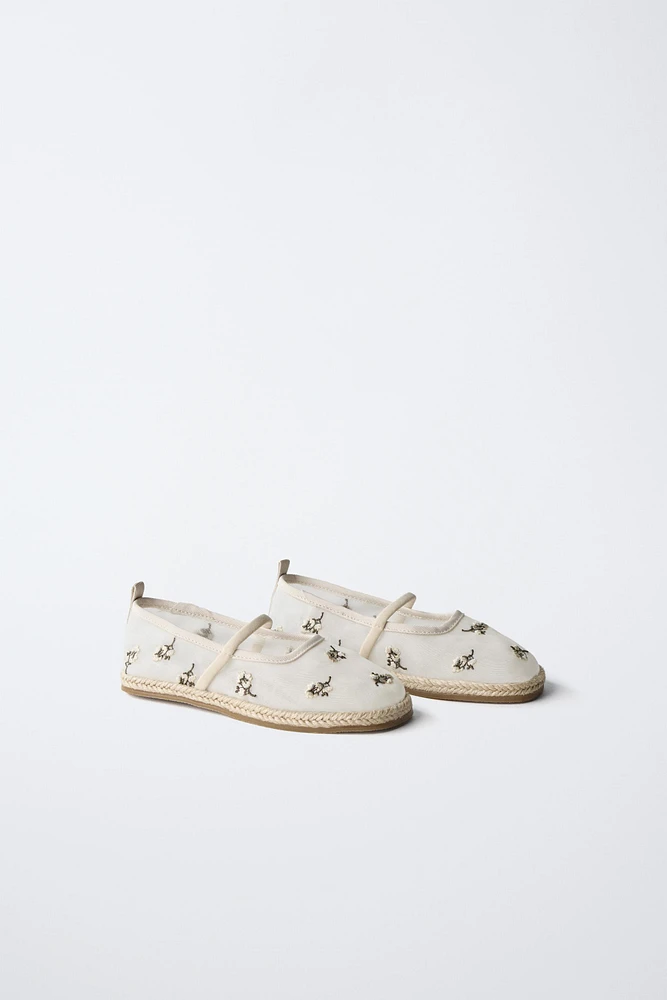 EMBROIDERED JUTE BALLET FLATS
