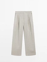 Linen blend check print trousers