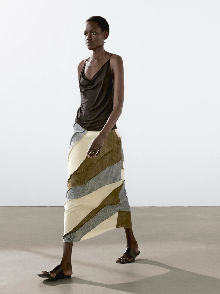 Jupe midi patchwork 100 % lin