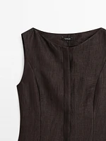 Veste sans manches col rond en lin mélangé